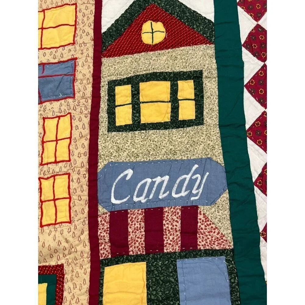 Handmade Vintage Throw Quilt Christmas Town Toys Cookies Wall Hanging